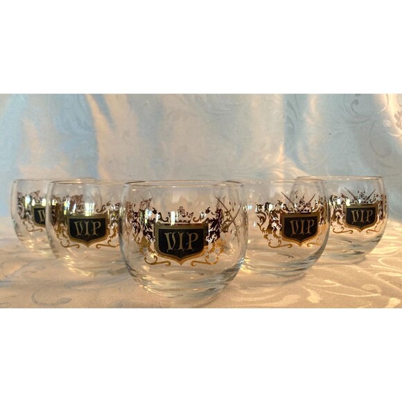 Vintage 60s Cocktail Glasses 1960s Gold Black Mid Century Retro Mod Mad Men - Picture 1 of 5